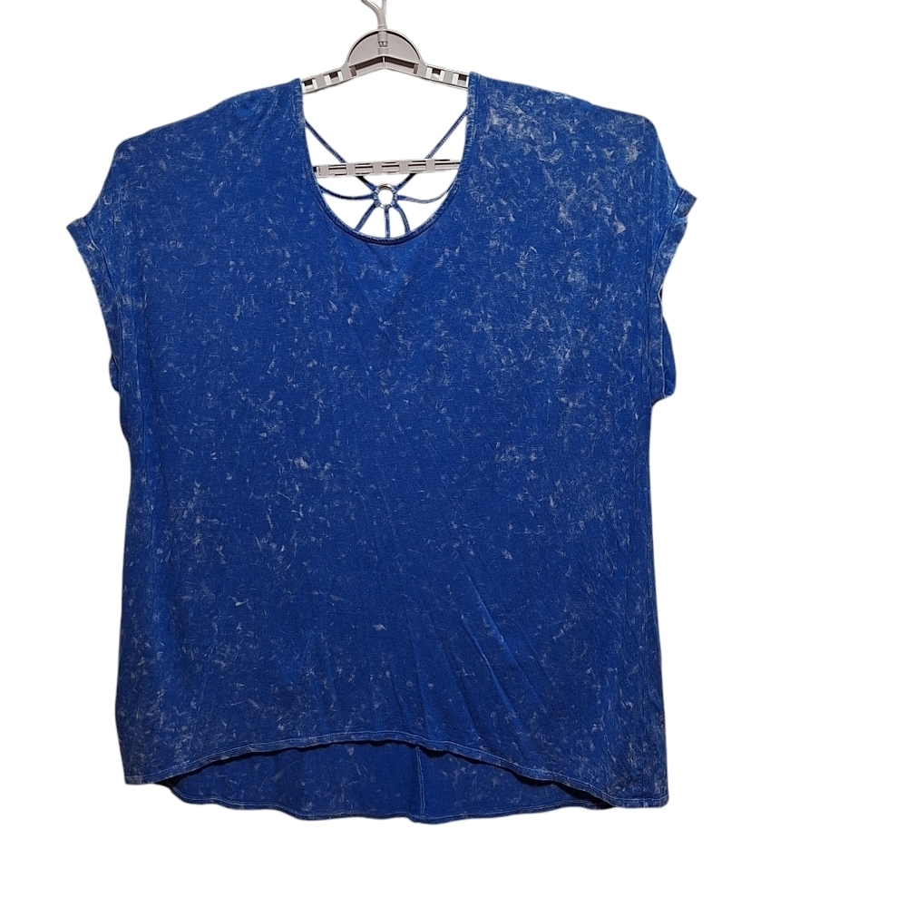 Cato Live‎ Well Lifestyle Womens 22/24W Blue Tie Dye Pullover Top Strap Detail